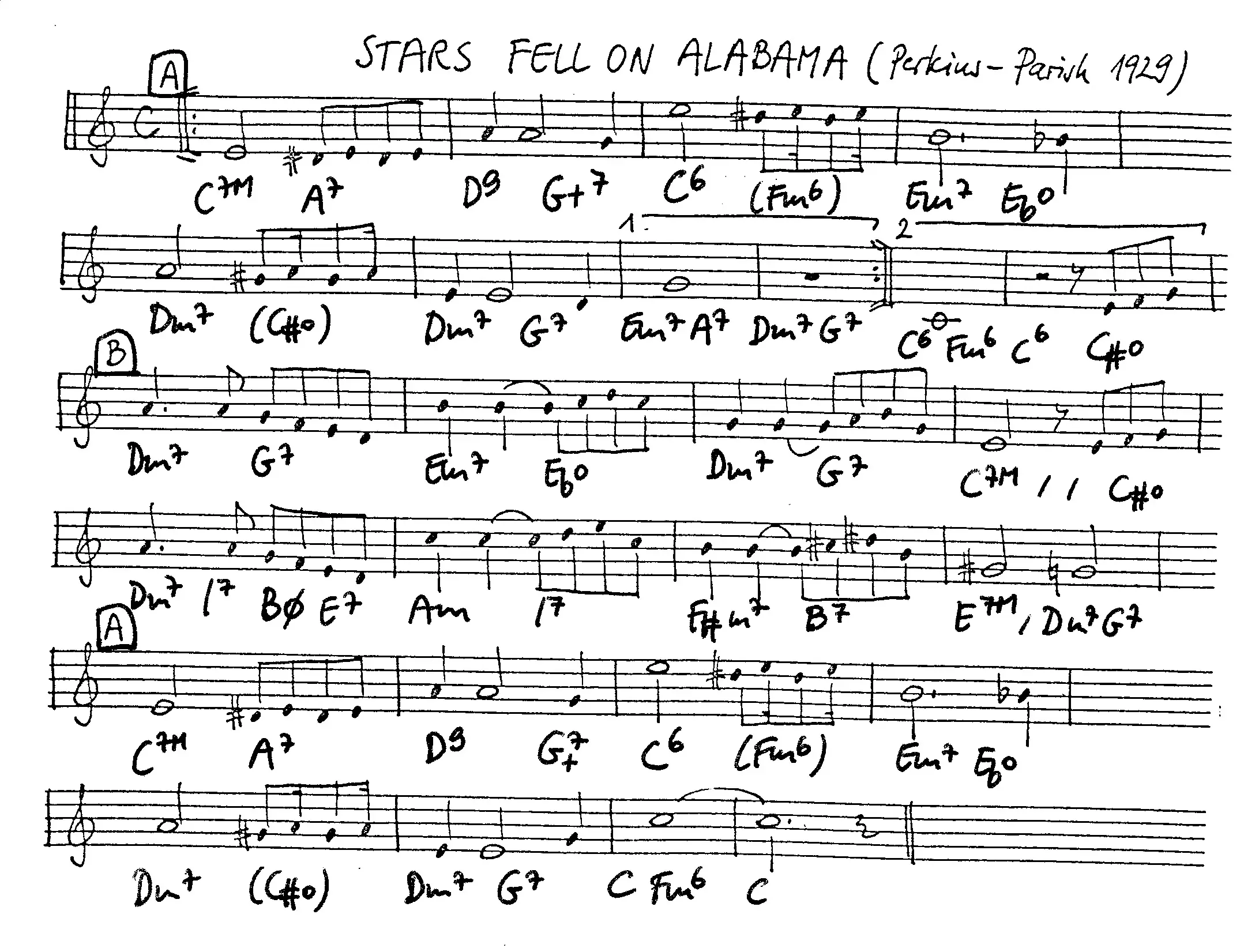 stars fell on alabama free jazz leadsheet - Courtesy of the Jungle Jazz Band